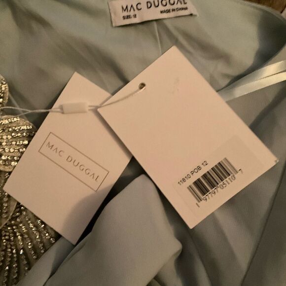 Mac Duggal 11810 Womens Blue Crepe One Shoulder Gown Dress With Flower - Picture 13 of 14